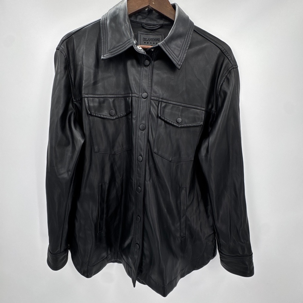 Blank NYC Faux Leather Shacket Womens Medium Black Fleece Lined Snap Button